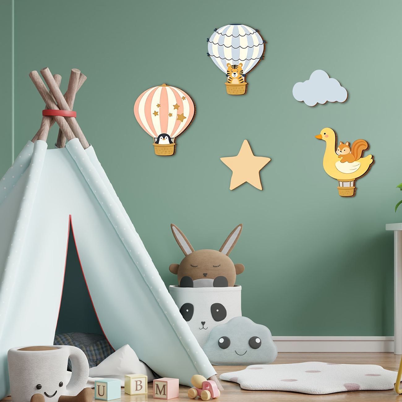5Pcs Animal Hot Air Balloon Wo - Baby Nursery Decals บทวิจารณ์และราคา