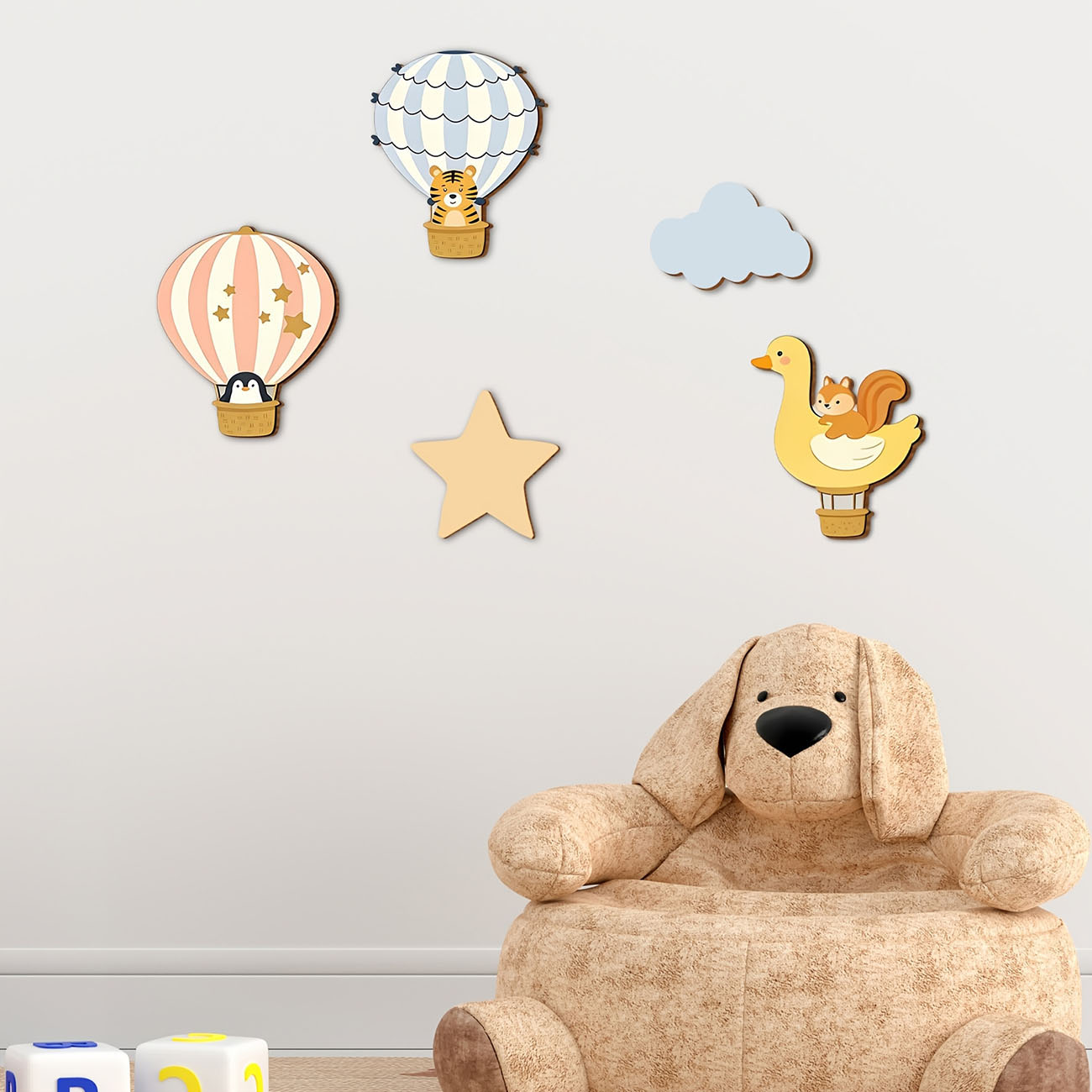 5Pcs Animal Hot Air Balloon Wo - Baby Nursery Decals บทวิจารณ์และราคา
