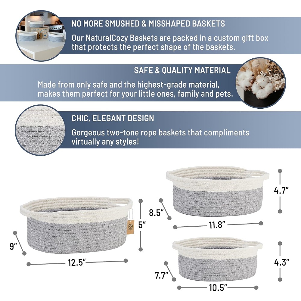 3pcs Rope Woven Baskets for St - Baby Nursery Shelves บทวิจารณ์และราคา